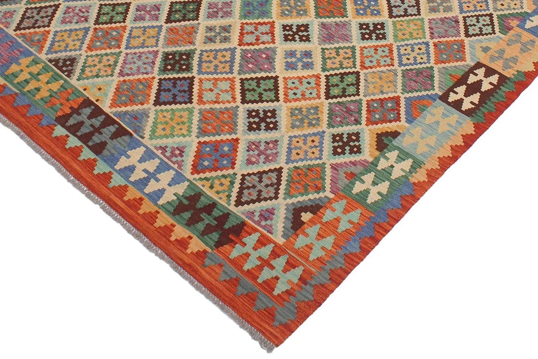 Shabby Chic Kilim Beige Rust Wool Rug - 5'8" X 7'6" - 3