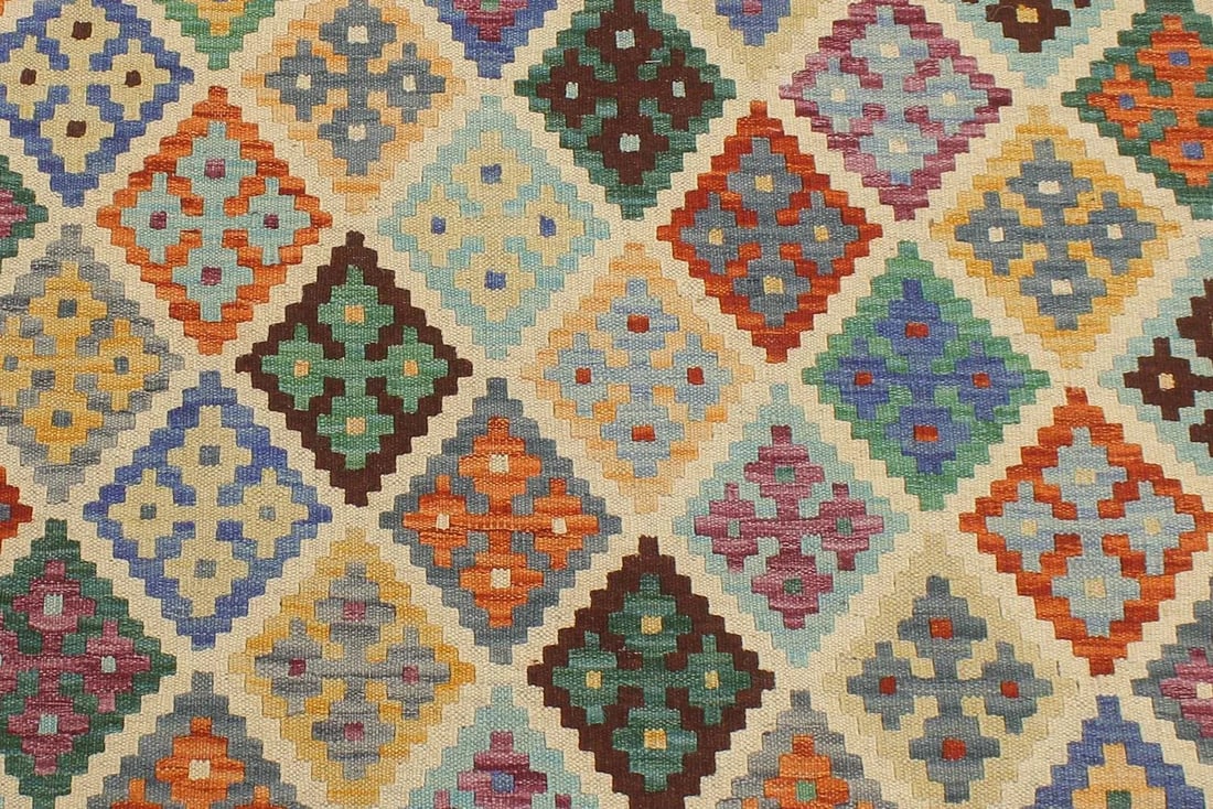 Shabby Chic Kilim Beige Rust Wool Rug - 5'8" X 7'6" - 5