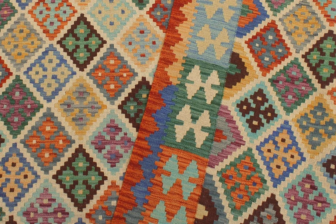 Shabby Chic Kilim Beige Rust Wool Rug - 5'8" X 7'6" - 6