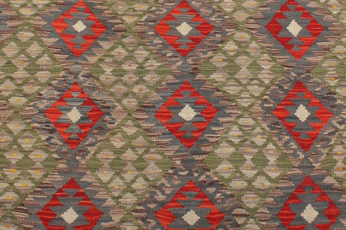 Bohemian Kilim Gray Red Wool Rug - 6'1" X 8'2" - 7
