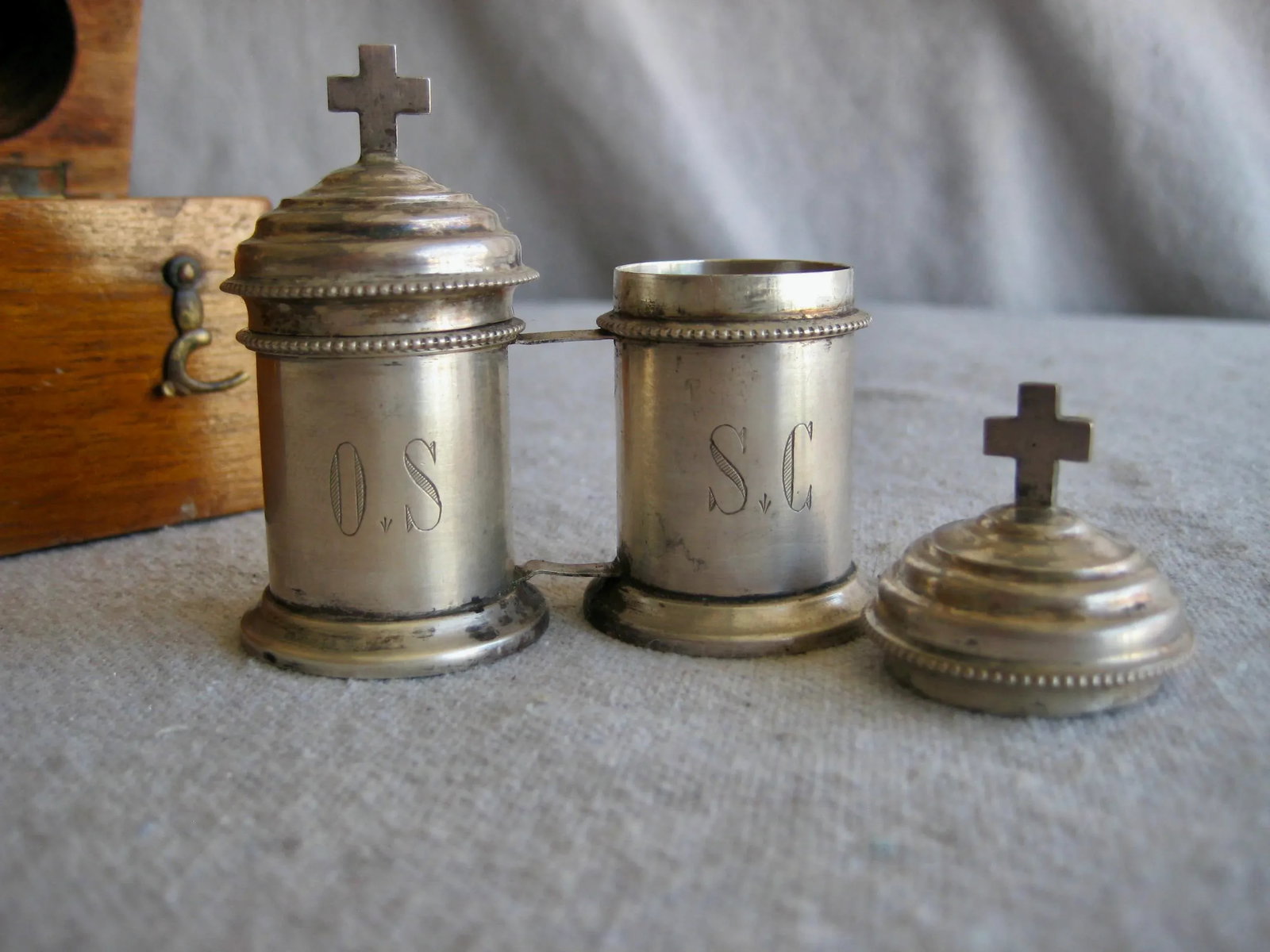 French Silver Holy Oil Stocks in Original Box, Late 1800s - 5