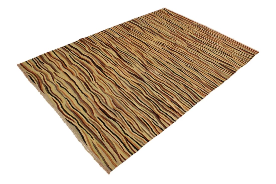 Southwestern Kilim Beige Red Wool Rug - 5'10" X 8'3" - 3