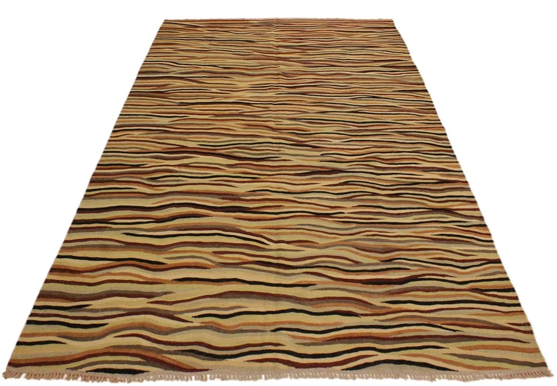 Southwestern Kilim Beige Red Wool Rug - 5'10" X 8'3" - 6