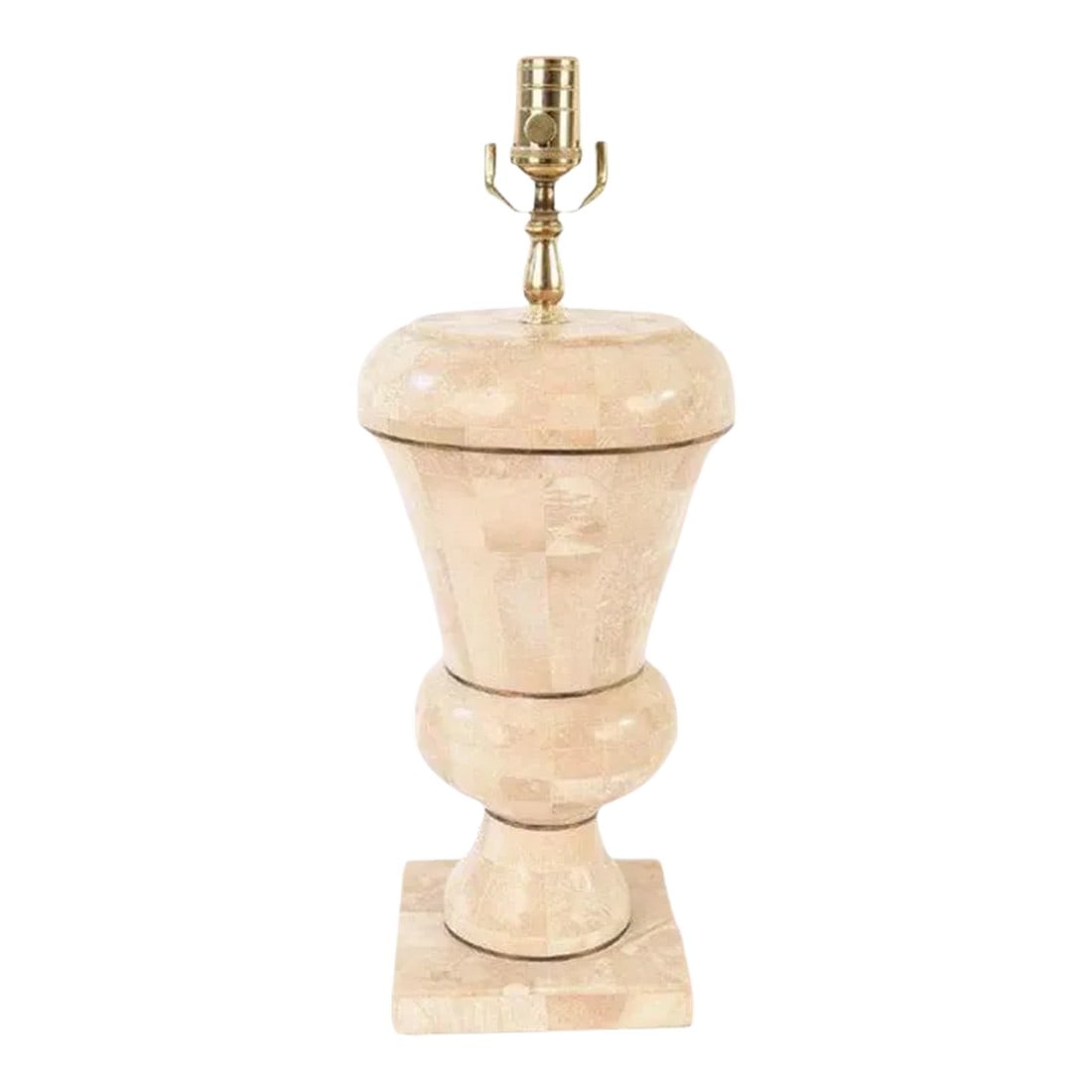 Late 20th Century Maitland Smith Tesselated Stone Table Lamp, Brass Accent, Square Base: Maitland Smith Tesselated stone table lamp, brass accent, square base. Lampshade NOT included. Condition: Alterations: Original Condition Unaltered Imperfections: Some Imperfections Condition Notes: W