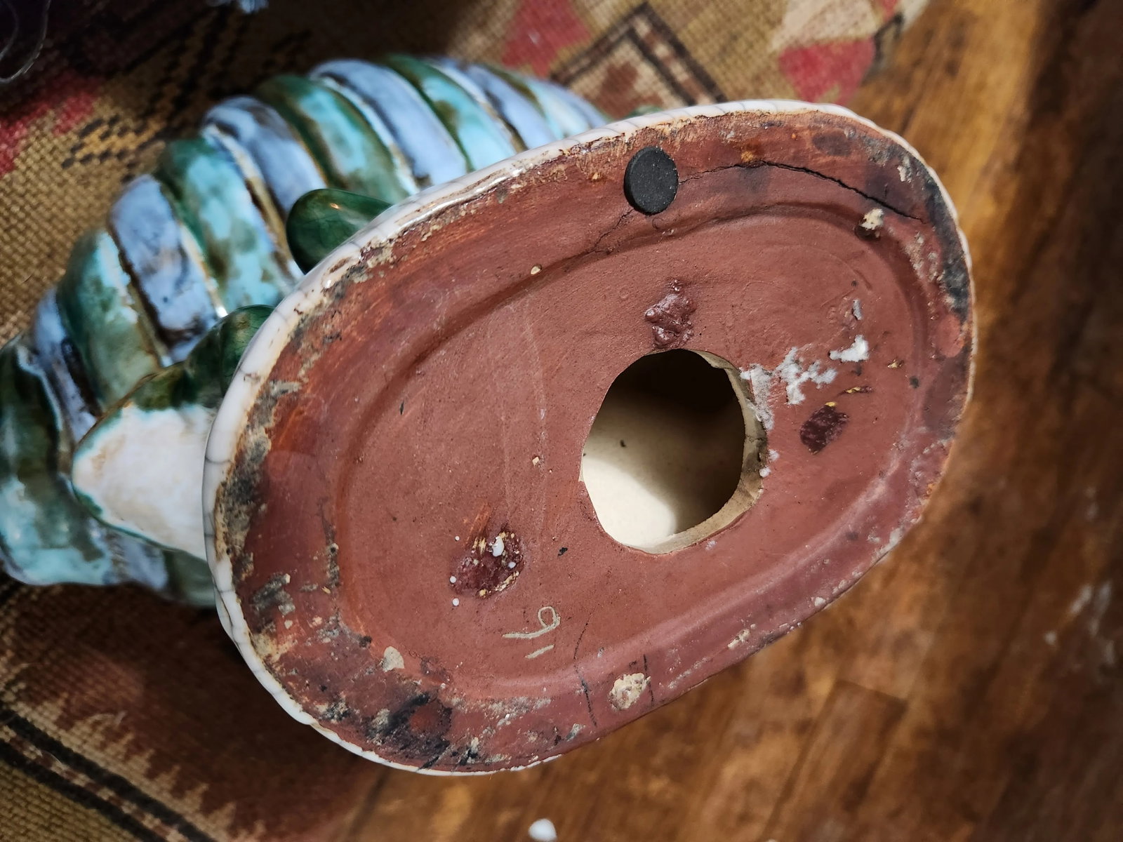 Mid 20th Century French Majolica Style Hand Painted Planter With Frogs, Dragonfly and Sea Shell - 12