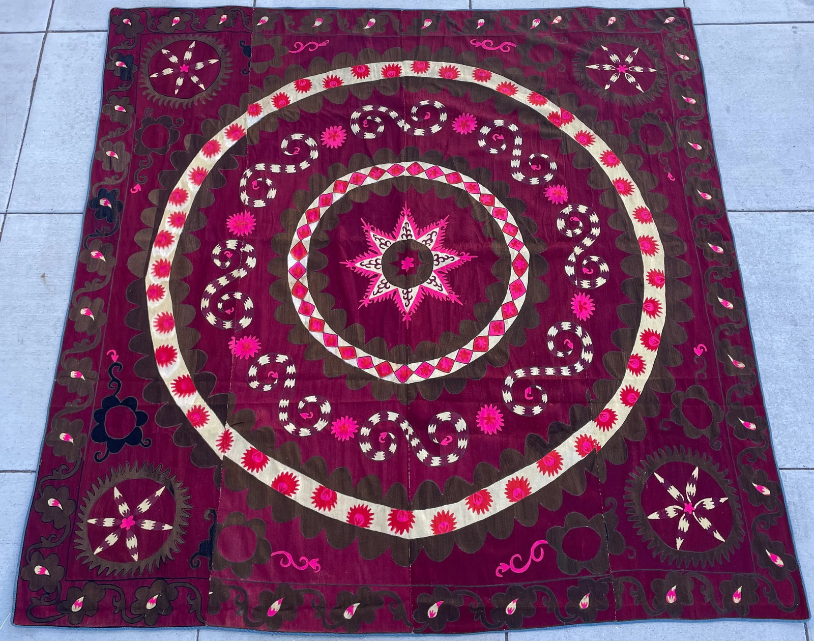Stunning Hand Embroidered Suzani Bed Covering - 4