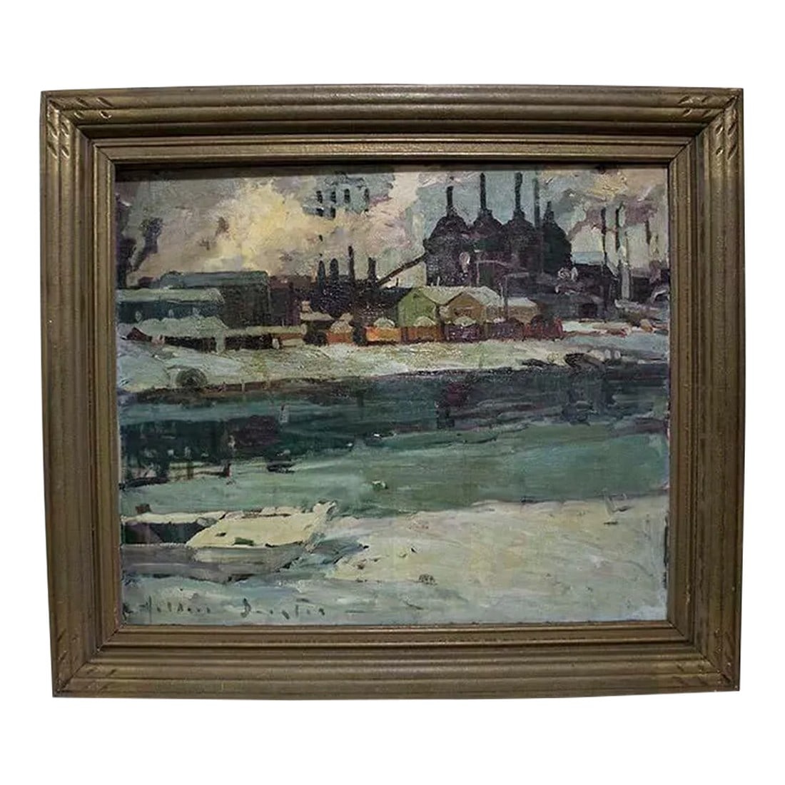 Plein Air Signed Oil Painting Titled "Industrial" San Clemente Ca: Vintage plein air California painting signed by the artist. Rare subject matter depicting the industrial area of early San Clemente, titled appropriately "Industry." The artist (whose name I can't