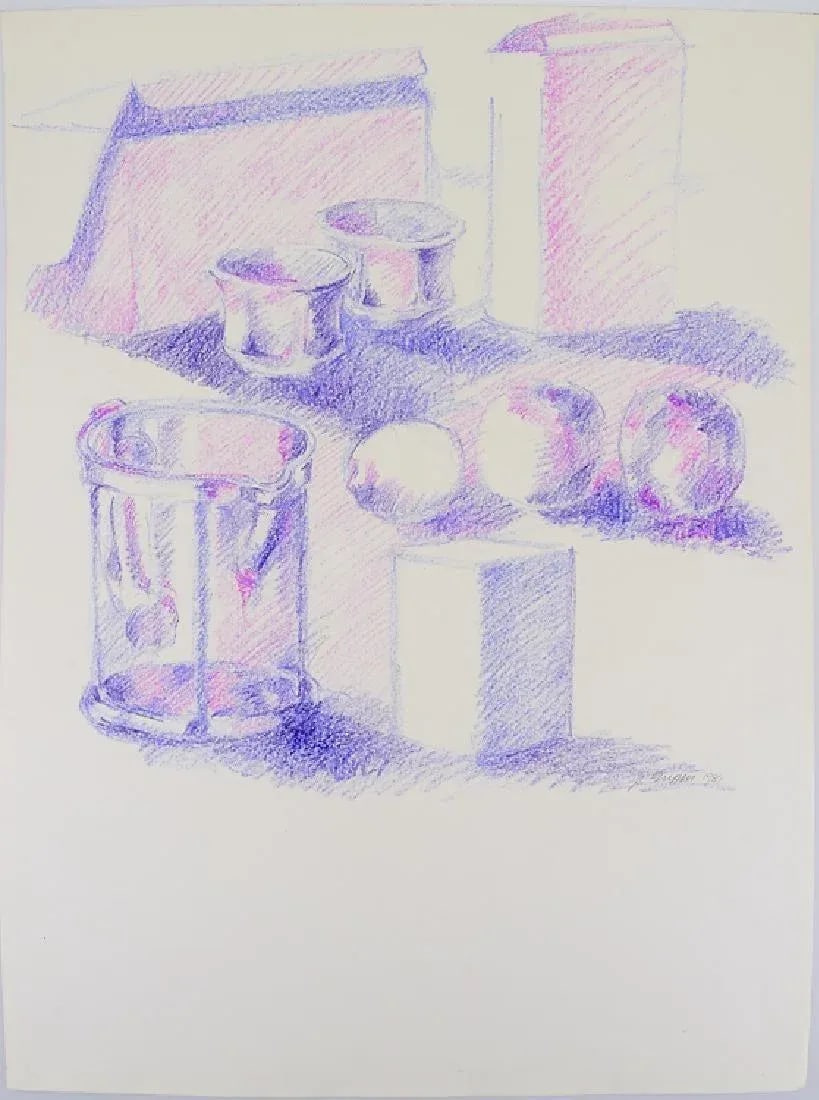 Mid-Century Still-Life Violet Tabletop Pop Art Drawing by Salvatore Grippi 1960 - 2