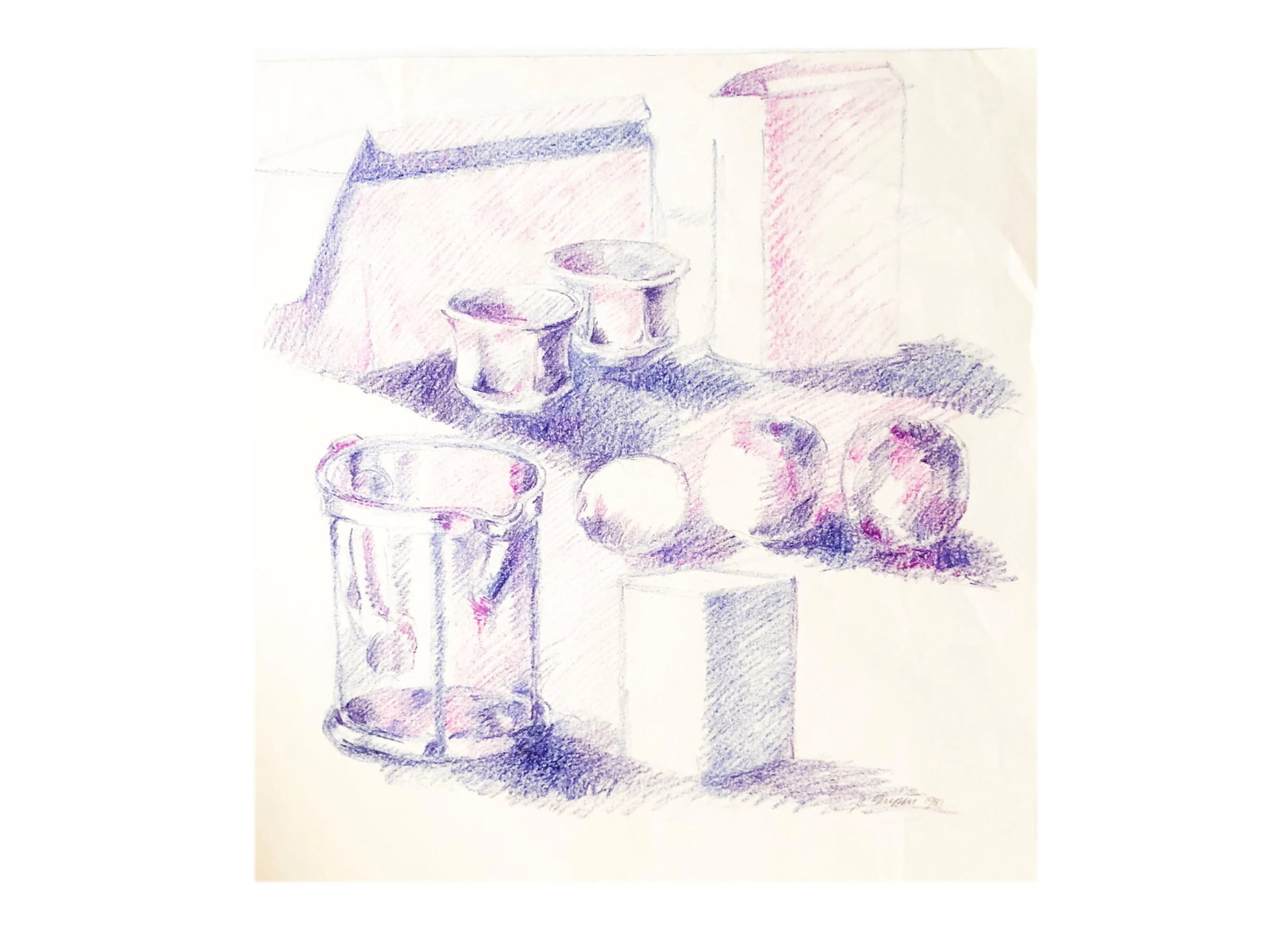 Mid-Century Still-Life Violet Tabletop Pop Art Drawing by Salvatore Grippi 1960 - 3