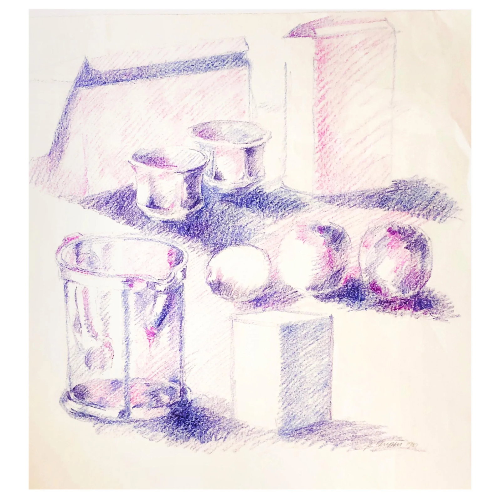 Mid-Century Still-Life Violet Tabletop Pop Art Drawing by Salvatore Grippi 1960 - 4