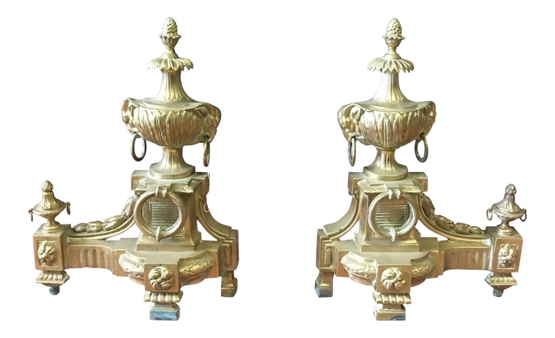 Antique French Bronze Rams Head Chenets - a Pair (1 of 4)
