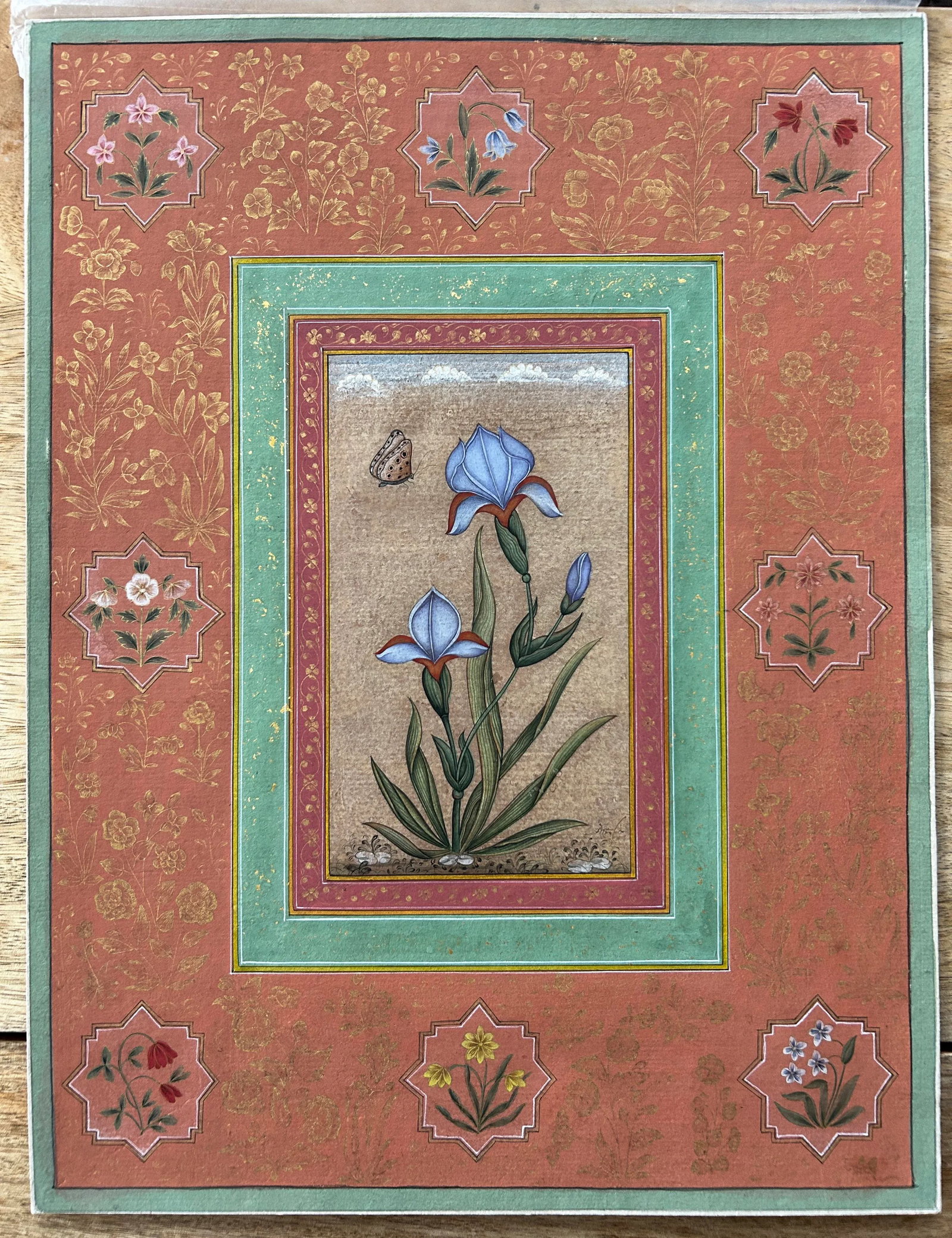 Vintage Indian Mughal Art Flower Painting With Gold Leaf - 2