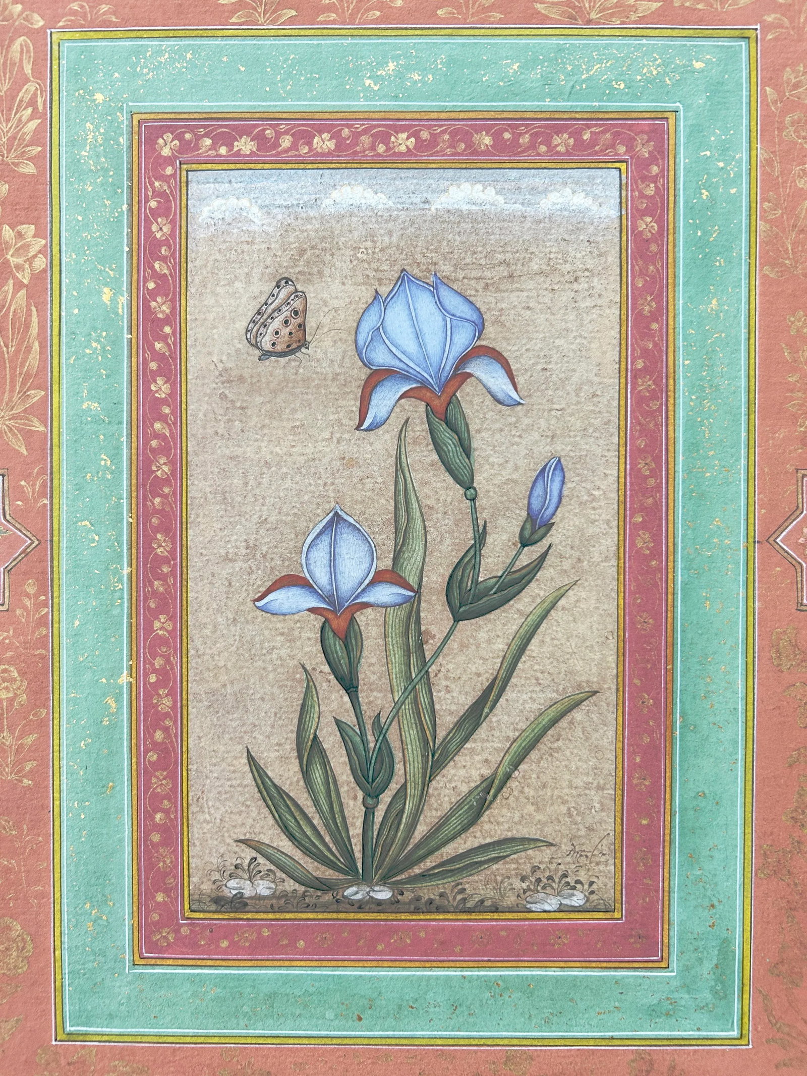 Vintage Indian Mughal Art Flower Painting With Gold Leaf - 4