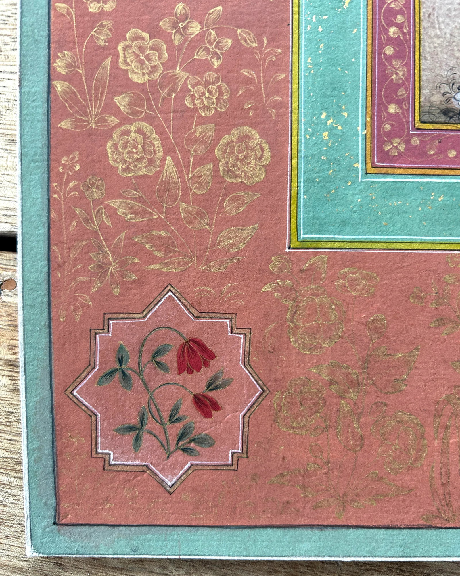 Vintage Indian Mughal Art Flower Painting With Gold Leaf - 5