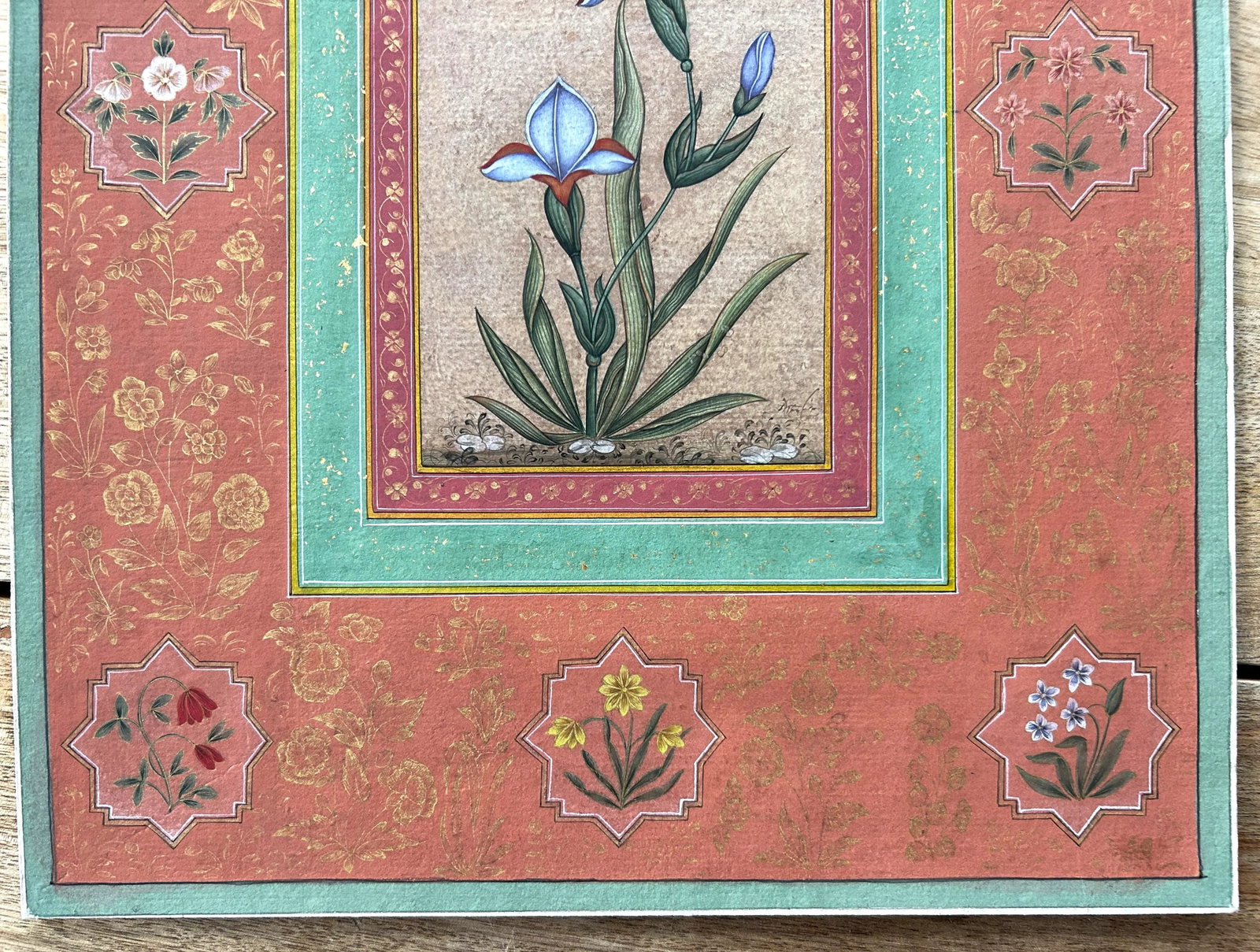 Vintage Indian Mughal Art Flower Painting With Gold Leaf - 6