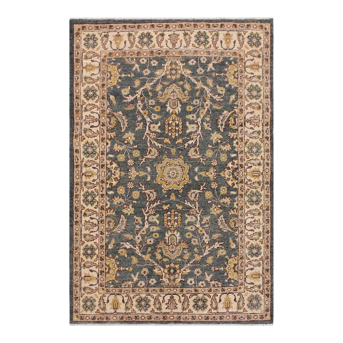 1990s Bohemian Heriz Ziegler Green Beige Hand-Knotted Rug - 3'11'' X 5'7'': Enhance the ambiance of your home with this magnificent Persian-influenced Turkish hand-knotted rug made by skilled artisans capable of creating the most exceptional vegetable dyes and hand-spun wool.