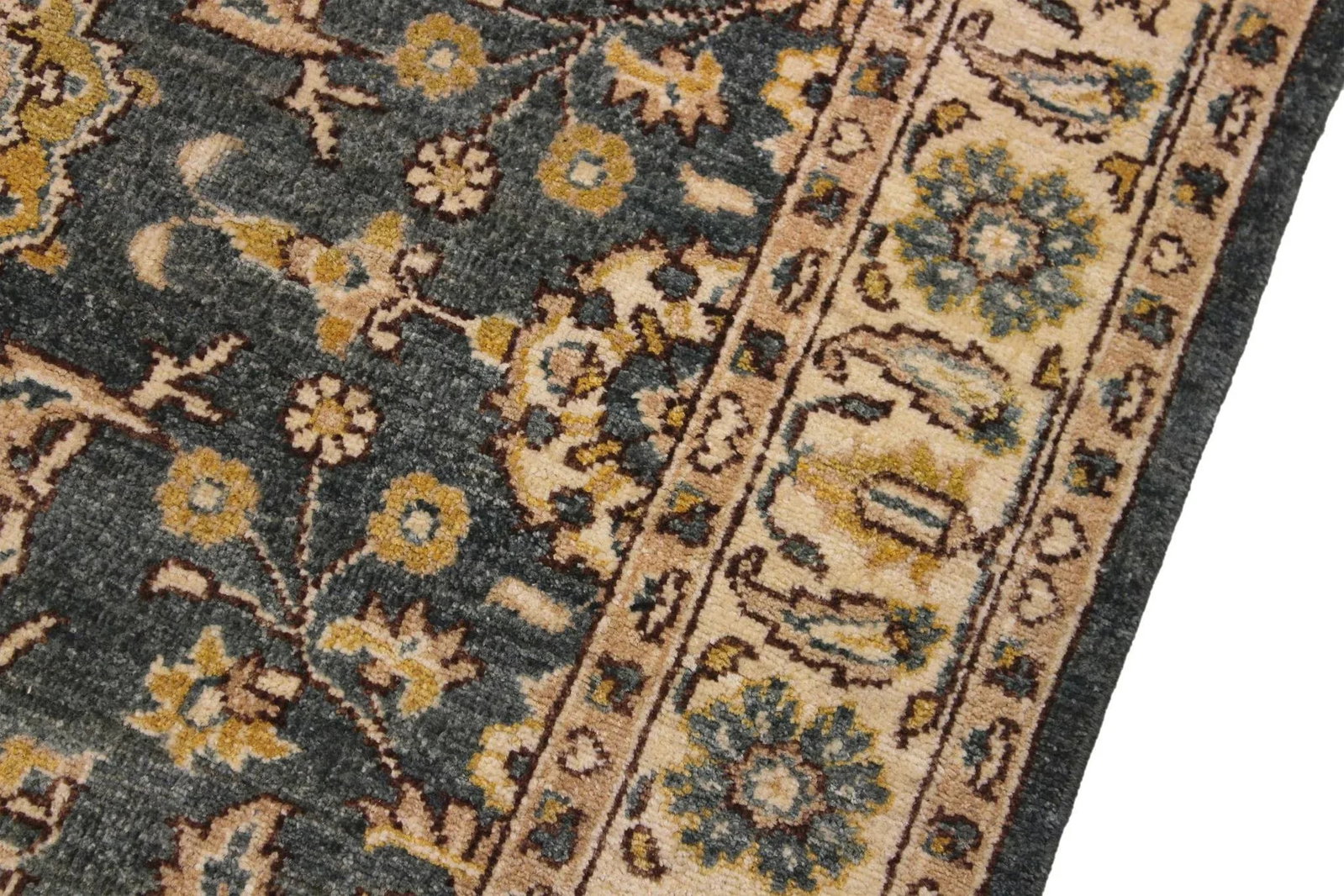 1990s Bohemian Heriz Ziegler Green Beige Hand-Knotted Rug - 3'11'' X 5'7'' - 6