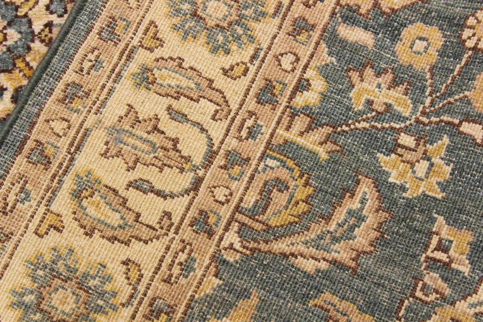 1990s Bohemian Heriz Ziegler Green Beige Hand-Knotted Rug - 3'11'' X 5'7'' - 8