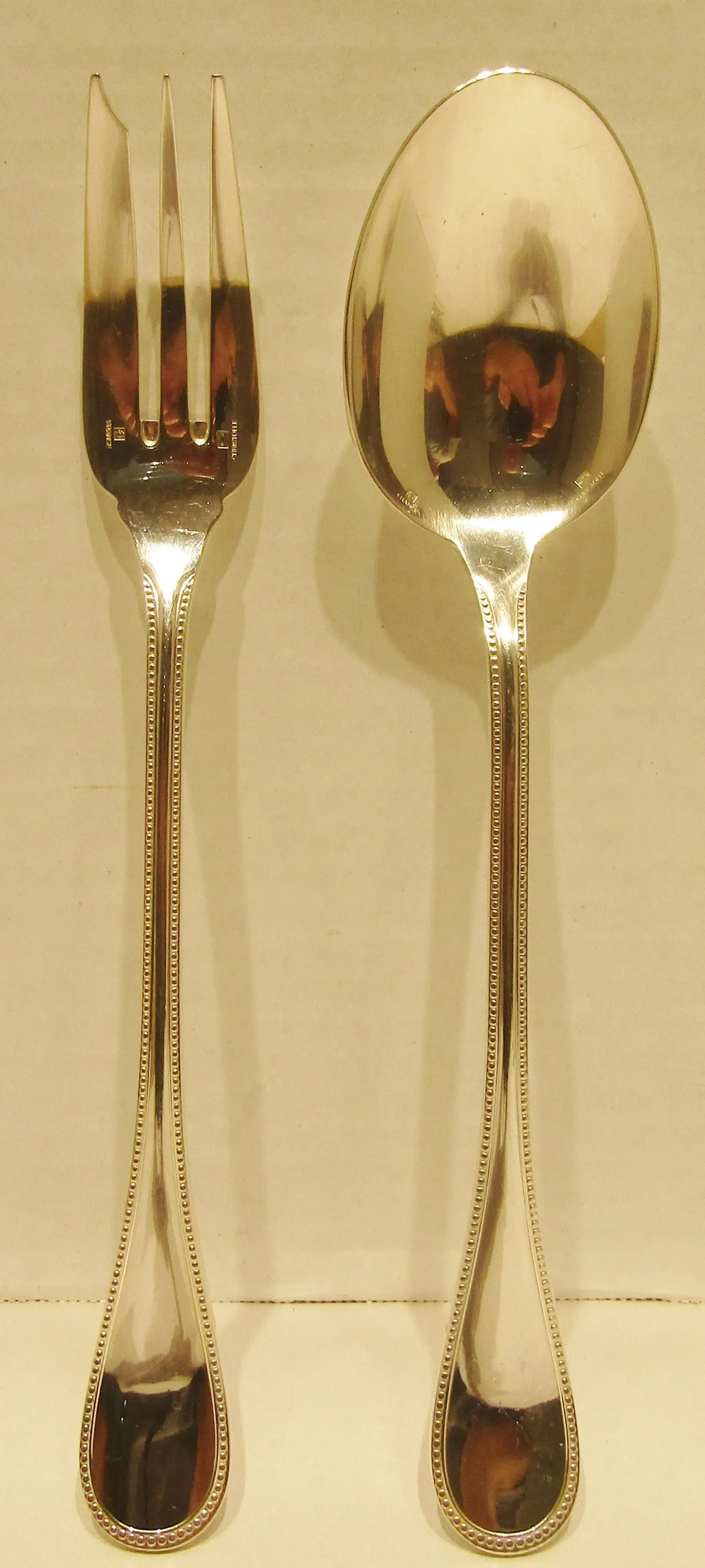 1970s Christofle 2-Piece Silver Plate Serving Fork and Spoon in Pearls Pattern - 2