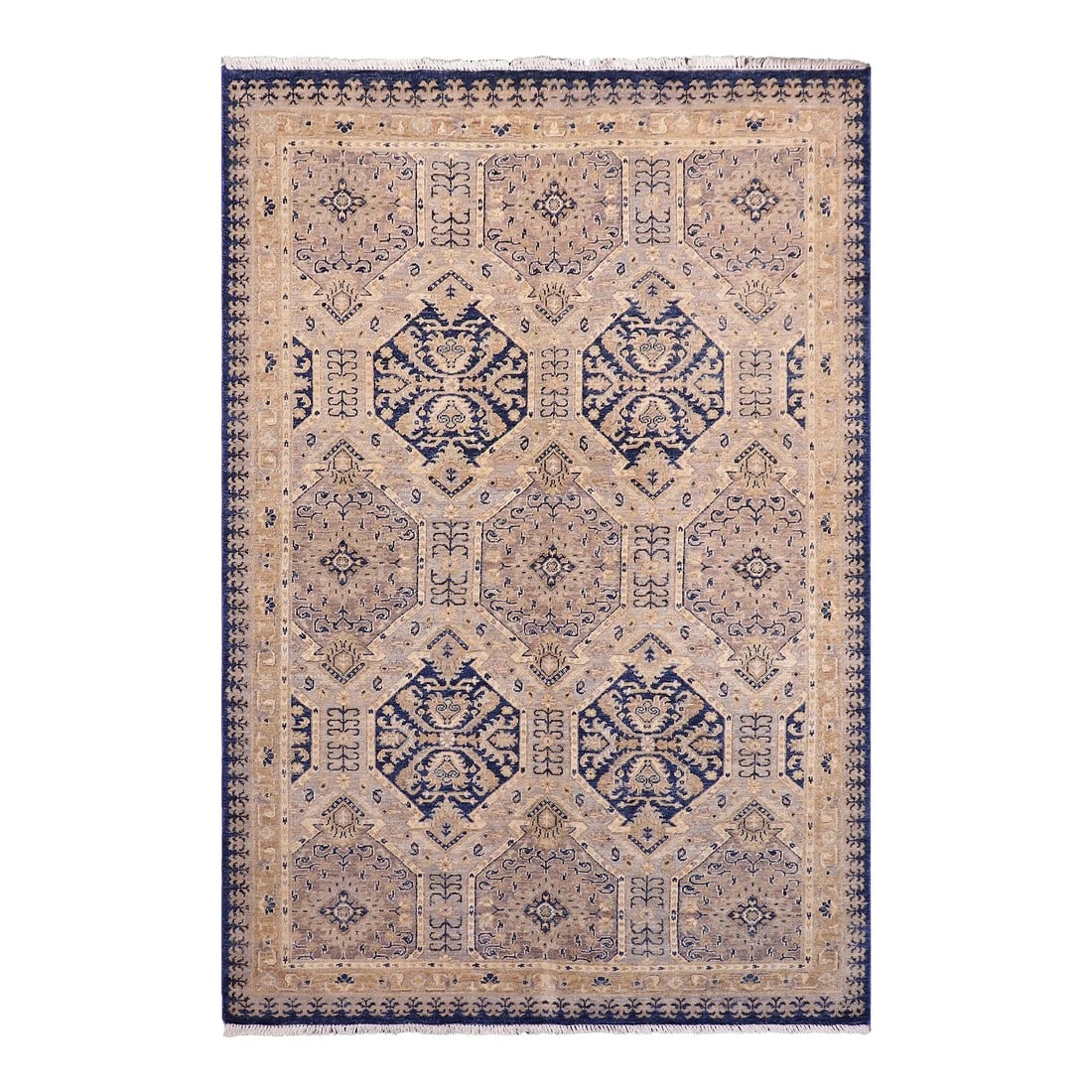 Oriental Ziegler Blue Beige Hand-Knotted Wool Rug - 4'11'' X 6'7'': Enhance the ambiance of your home with this magnificent Persian-influenced Turkish hand-knotted rug made by skilled artisans capable of creating the most exceptional vegetable dyes and hand-spun wool.