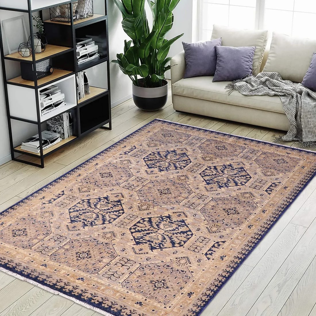 Oriental Ziegler Blue Beige Hand-Knotted Wool Rug - 4'11'' X 6'7'' - 2