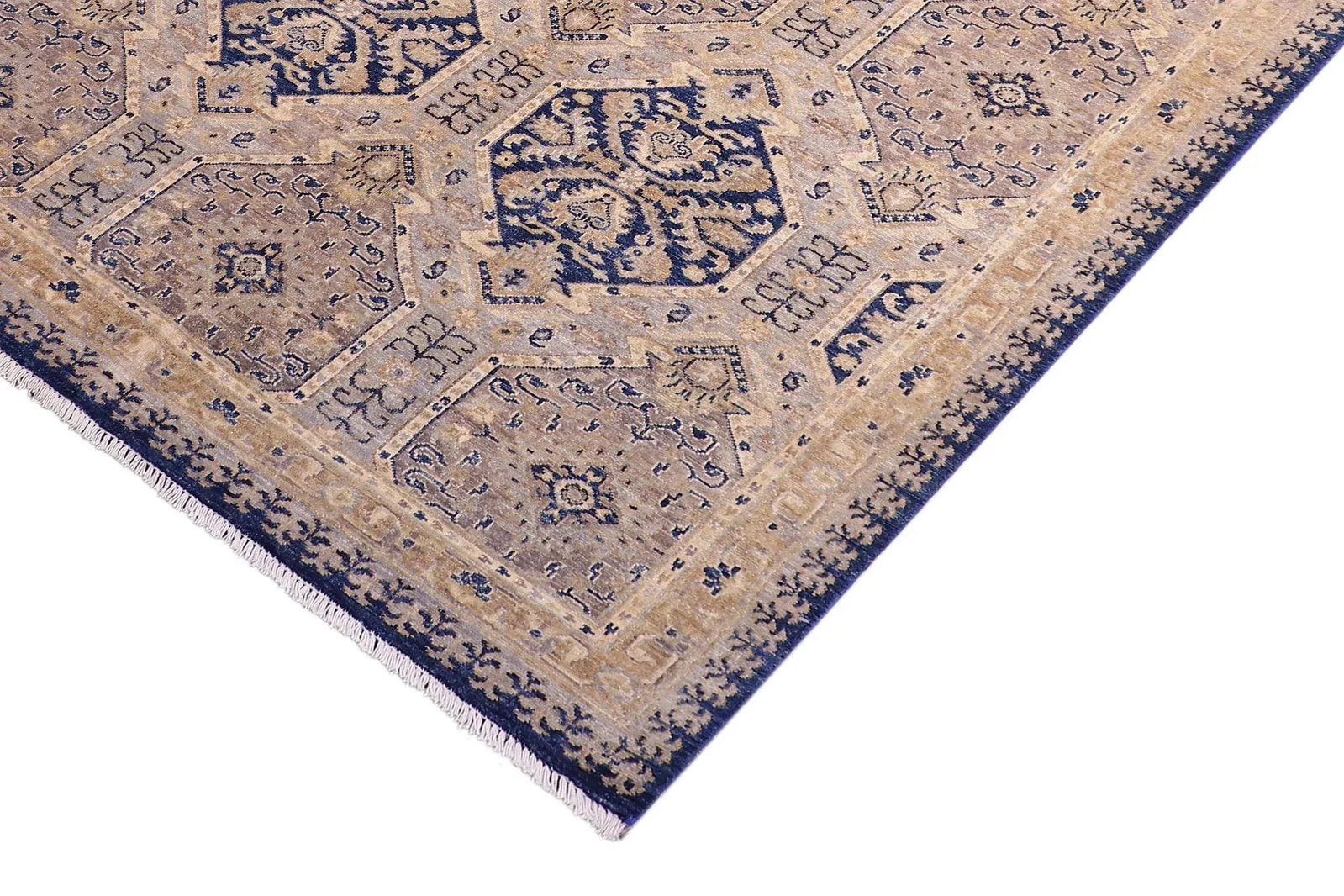 Oriental Ziegler Blue Beige Hand-Knotted Wool Rug - 4'11'' X 6'7'' - 5