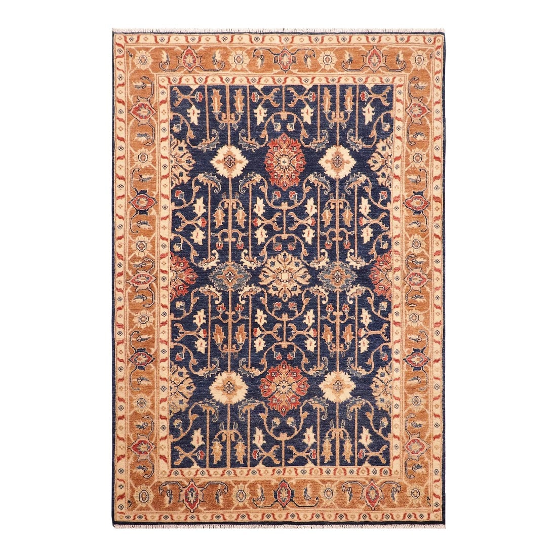 Shabby Chic Ziegler Blue Brown Hand-Knotted Wool Rug - 5'0'' X 6'10'': Enhance the ambiance of your home with this magnificent Persian-influenced Turkish hand-knotted rug made by skilled artisans capable of creating the most exceptional vegetable dyes and hand-spun