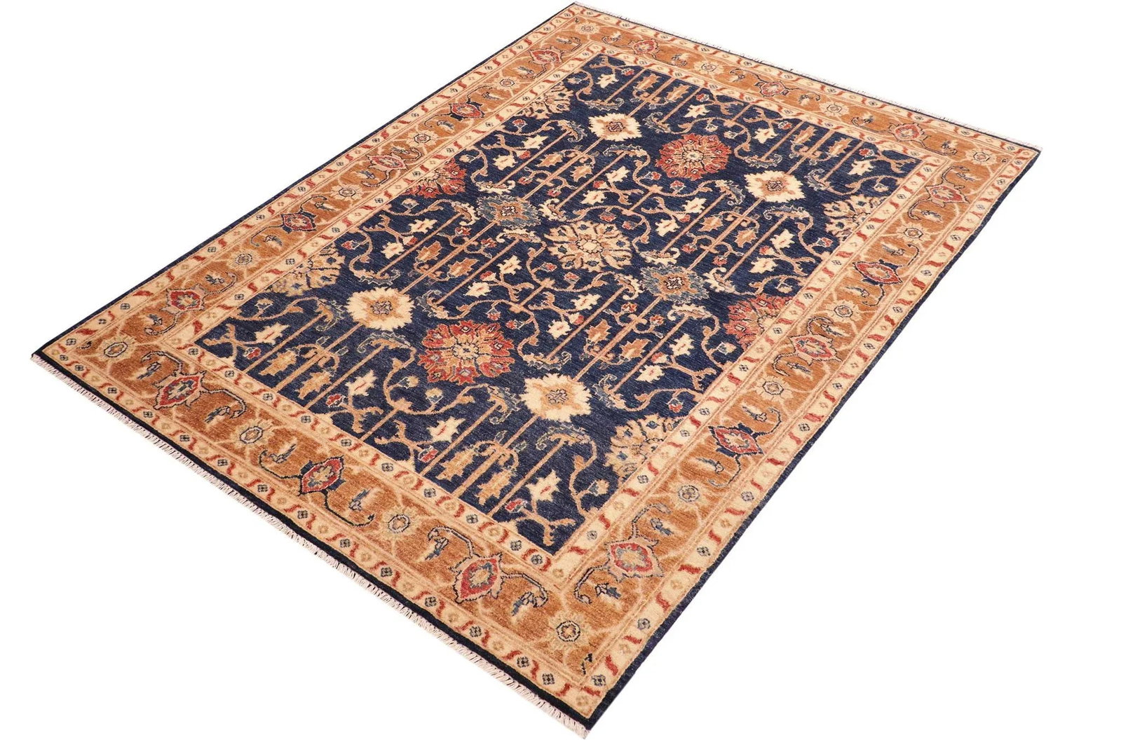 Shabby Chic Ziegler Blue Brown Hand-Knotted Wool Rug - 5'0'' X 6'10'' - 5
