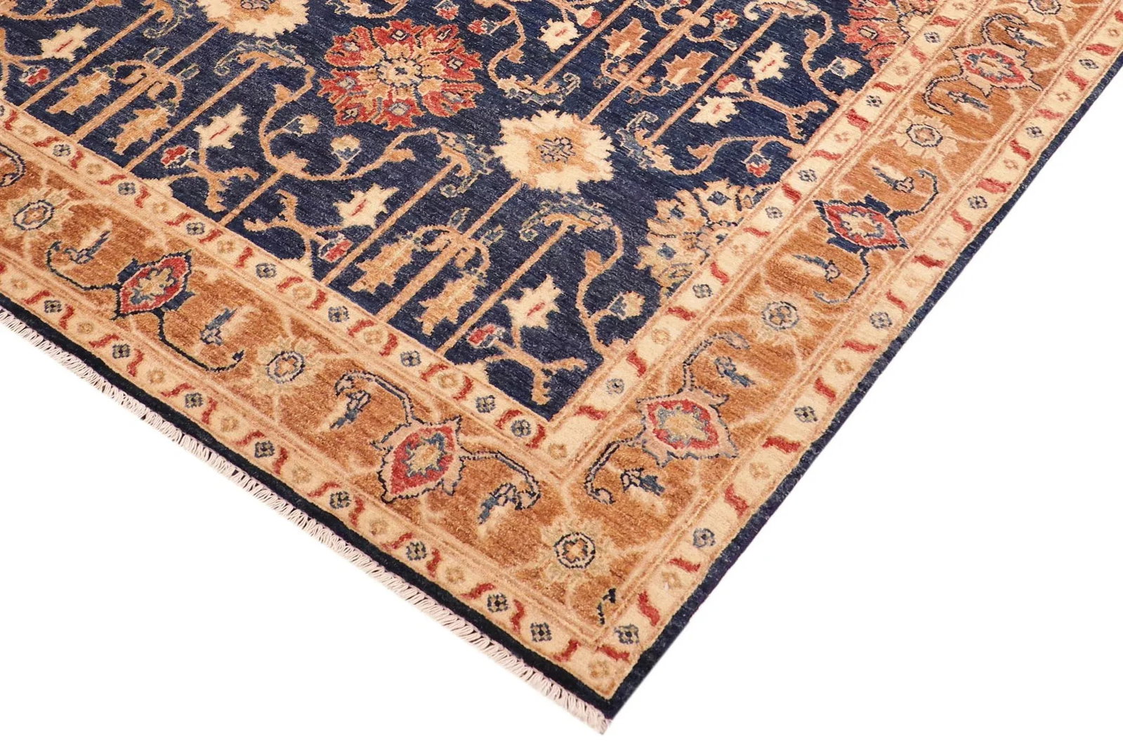 Shabby Chic Ziegler Blue Brown Hand-Knotted Wool Rug - 5'0'' X 6'10'' - 7