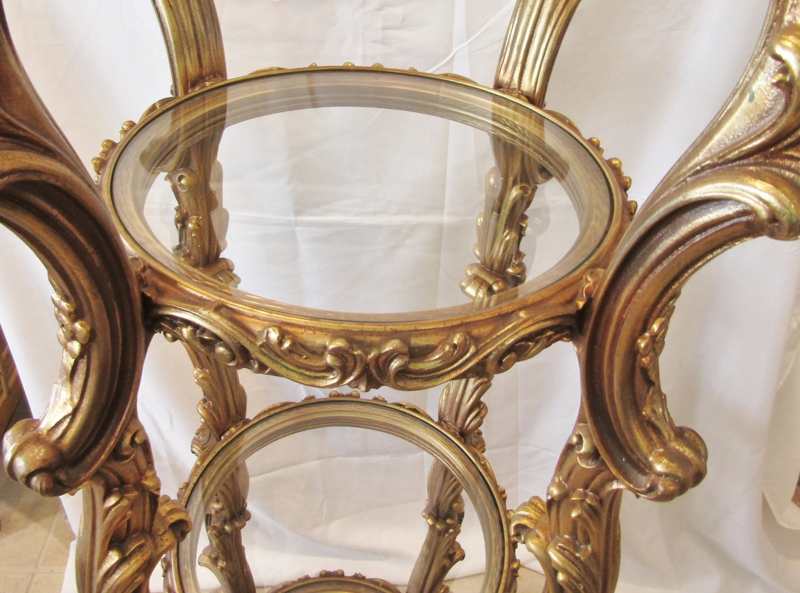 1960s Vintage Hollywood Regency Gold Italian Rococo Style 4 Tier Etagere Display Stand - 5