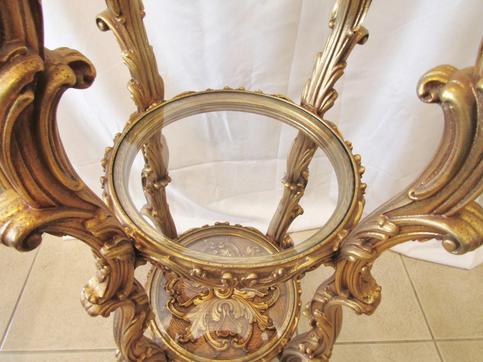 1960s Vintage Hollywood Regency Gold Italian Rococo Style 4 Tier Etagere Display Stand - 6
