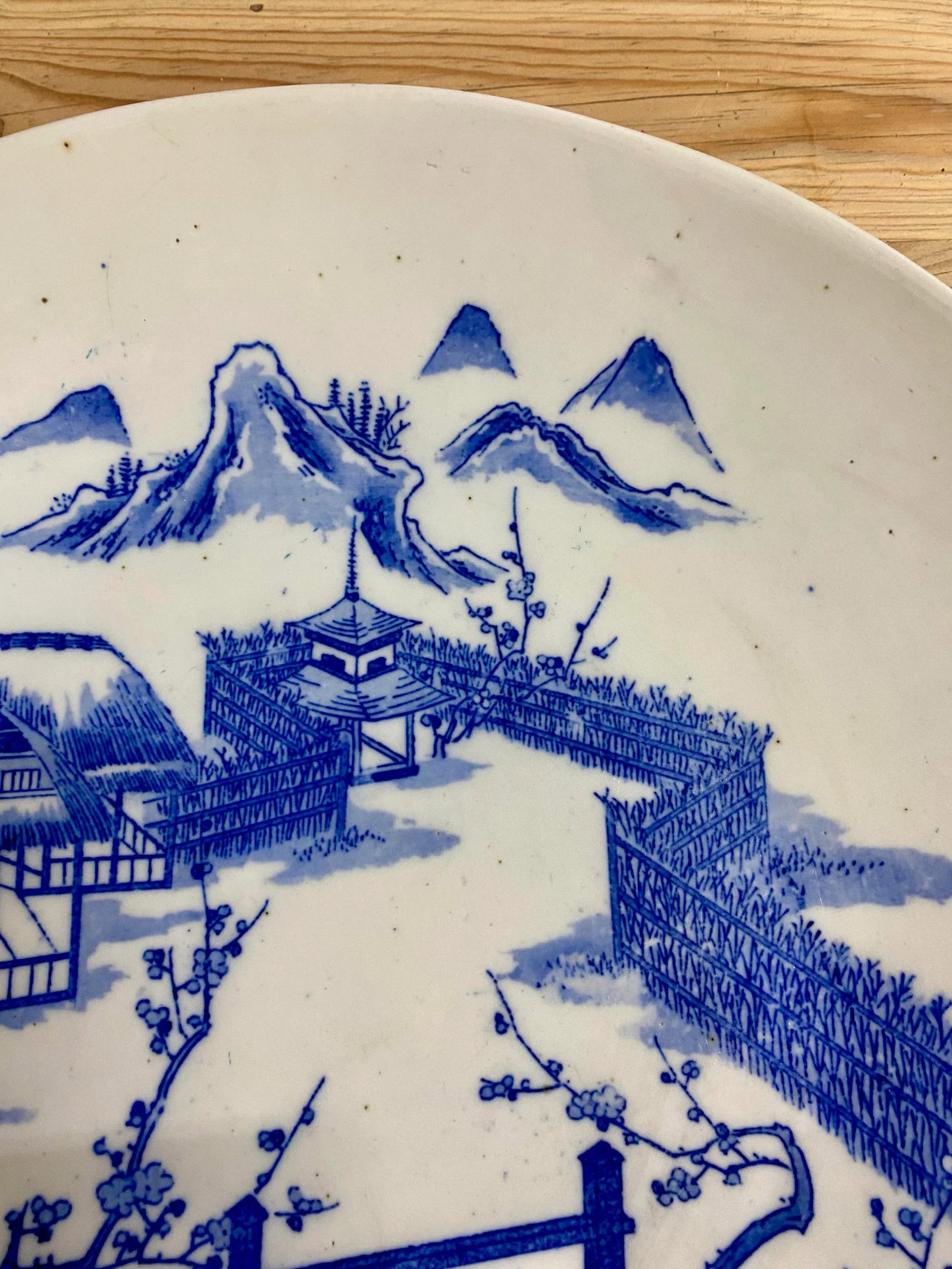 Early 20th Century Japanese Hand Painted Blue and White Porcelain Charger Plate With Pictorial Sprin - 2