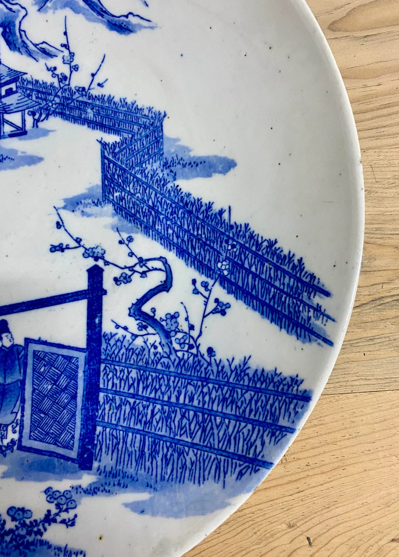 Early 20th Century Japanese Hand Painted Blue and White Porcelain Charger Plate With Pictorial Sprin - 3