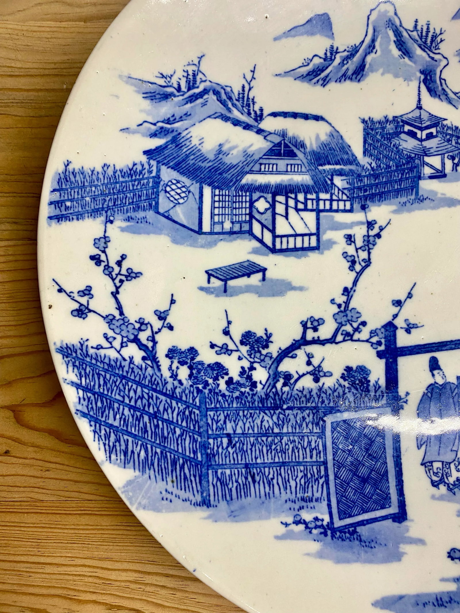 Early 20th Century Japanese Hand Painted Blue and White Porcelain Charger Plate With Pictorial Sprin - 4