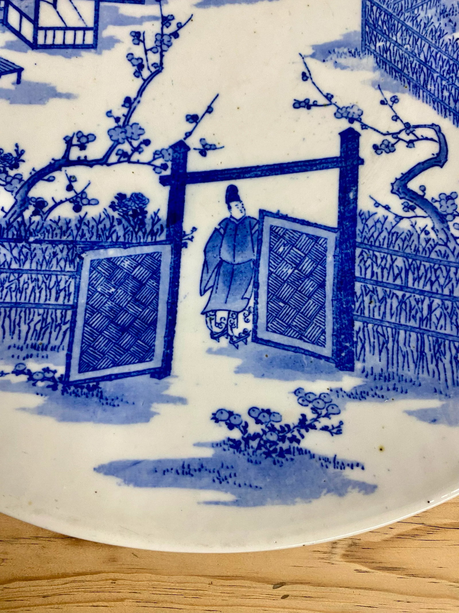 Early 20th Century Japanese Hand Painted Blue and White Porcelain Charger Plate With Pictorial Sprin - 5