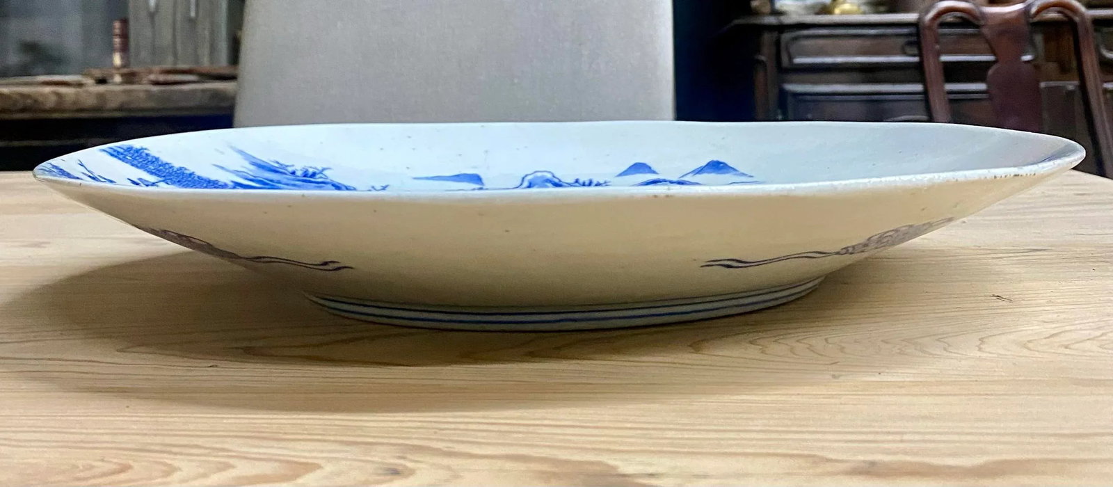 Early 20th Century Japanese Hand Painted Blue and White Porcelain Charger Plate With Pictorial Sprin - 7