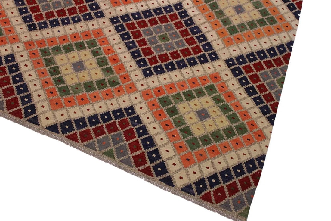Geometric Tribal Kilim Hand-Woven Wool Rug - 8"²9"³ × 10"²1"³ - 3