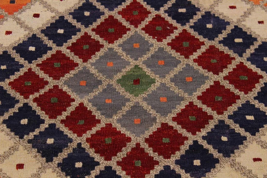 Geometric Tribal Kilim Hand-Woven Wool Rug - 8"²9"³ × 10"²1"³ - 4