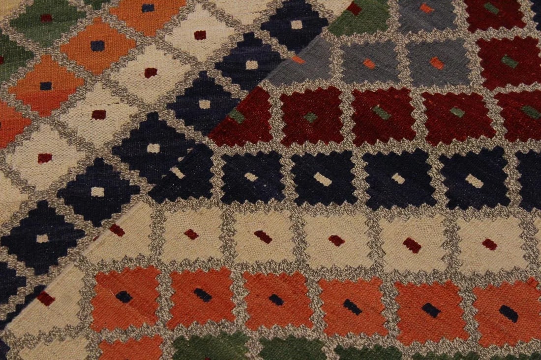 Geometric Tribal Kilim Hand-Woven Wool Rug - 8"²9"³ × 10"²1"³ - 6