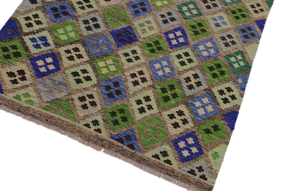 Contemporary Kilim Gray/Blue Hand-Woven Wool Rug - 4'1 X 5'10 - 3