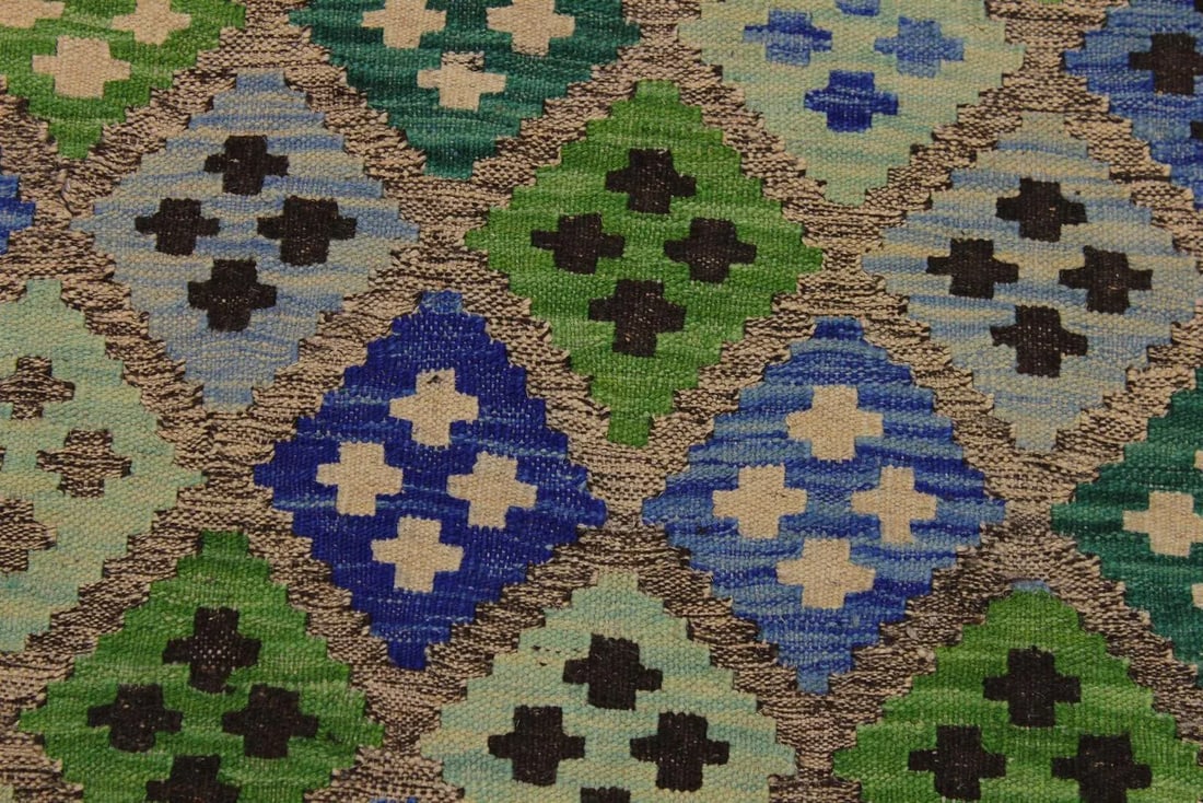 Contemporary Kilim Gray/Blue Hand-Woven Wool Rug - 4'1 X 5'10 - 4