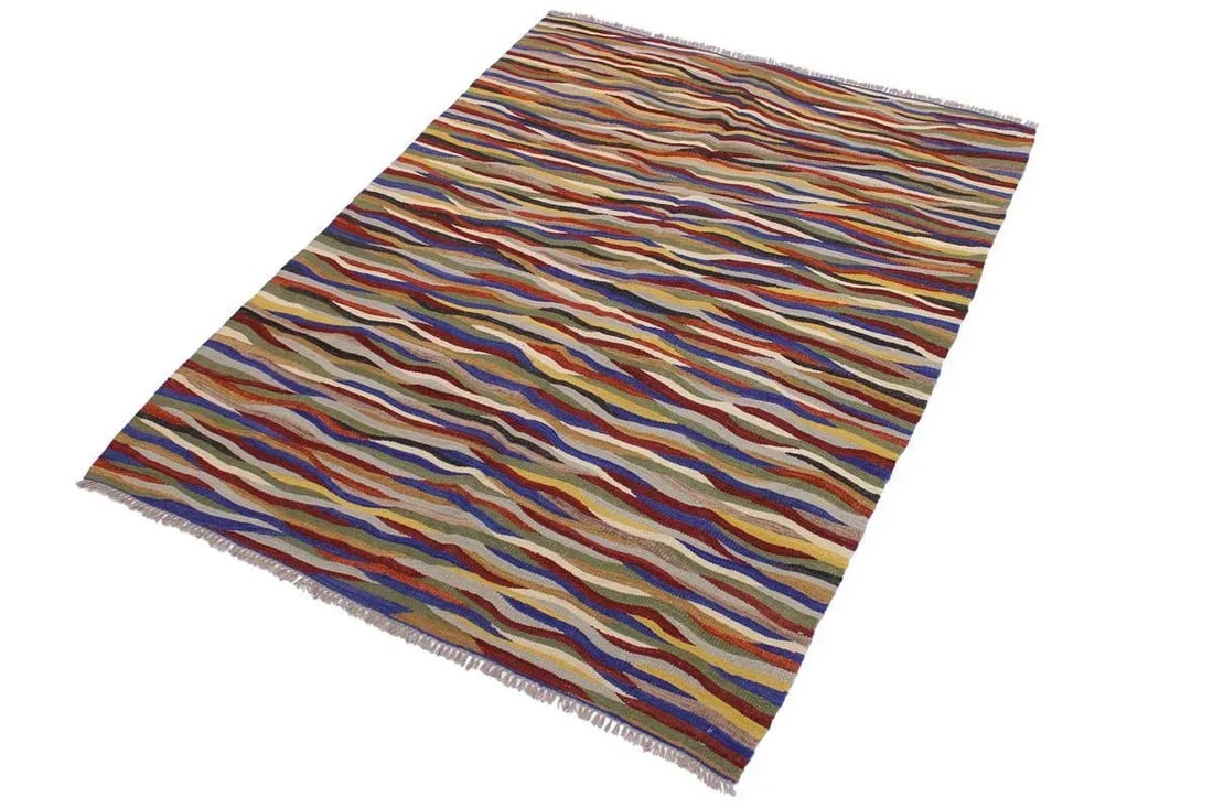 Abstract Kilim Hand-Woven Wool Rug -5'1 X 6'8 - 2