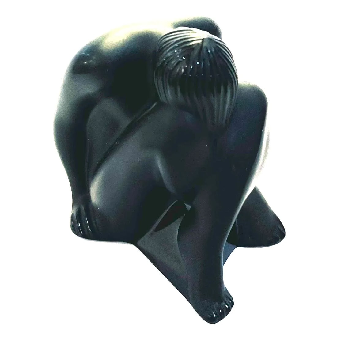 1990s Lalique Nu Assis Noir - Yoga Pose Figure - Original Box - 2