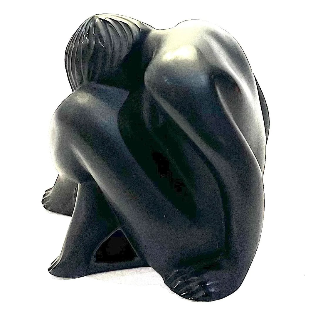 1990s Lalique Nu Assis Noir - Yoga Pose Figure - Original Box - 7