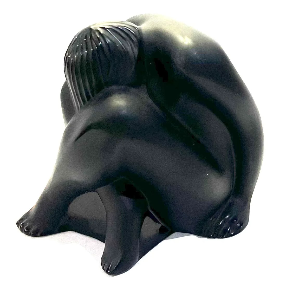 1990s Lalique Nu Assis Noir - Yoga Pose Figure - Original Box - 8