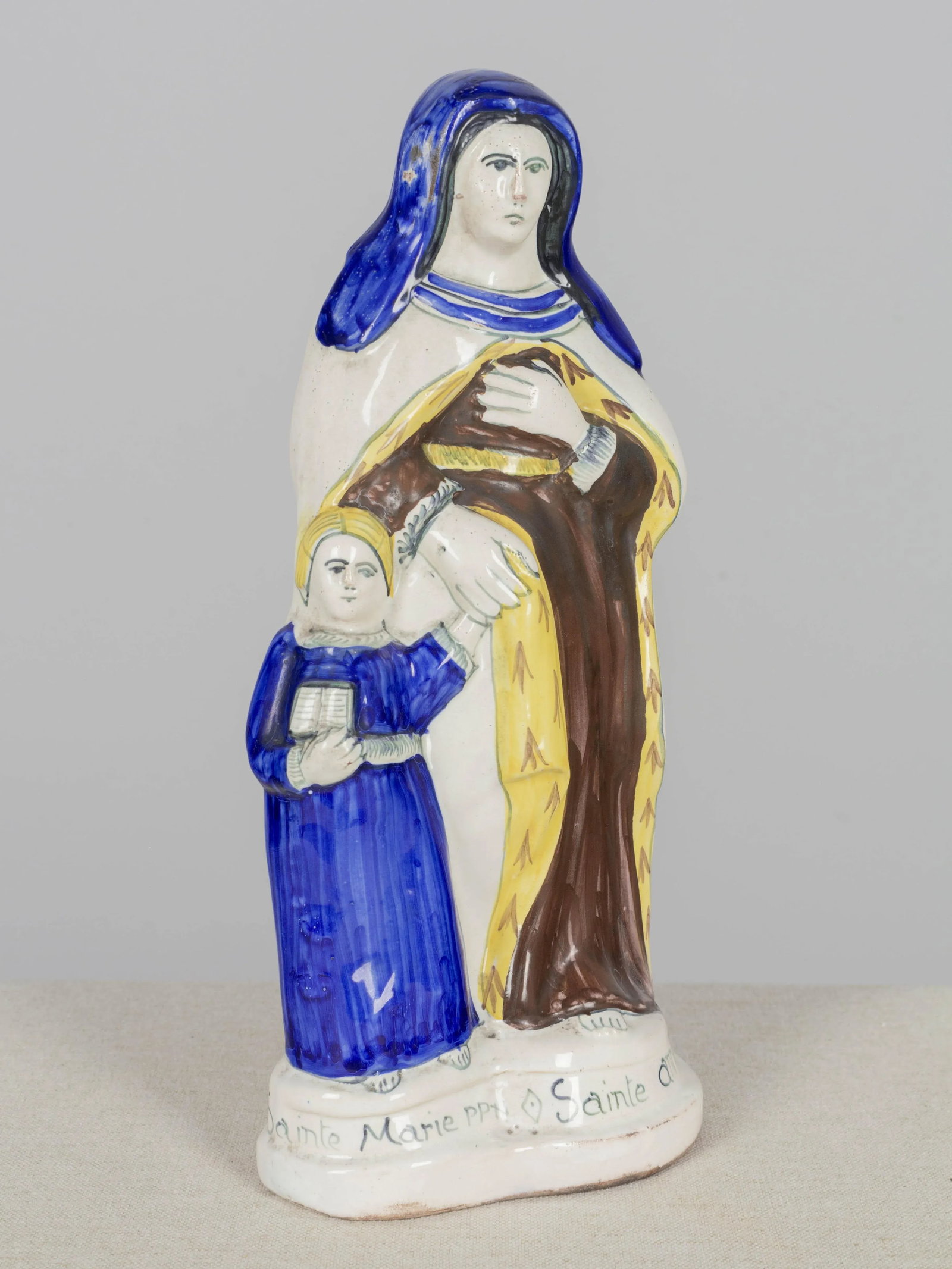French Henriot Quimper Faience Statue of Virgin Mary & St. Anne - 6