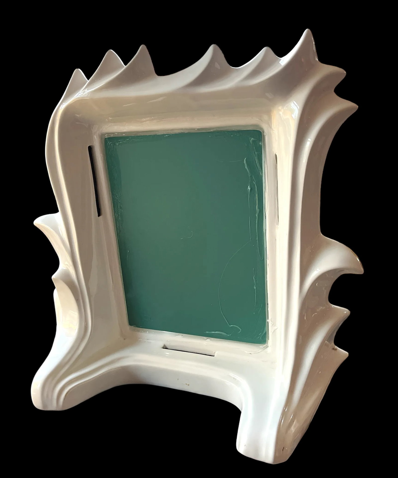 Italian 1960s White Porcelain Flame Mirror With 24k Gold Gilt Oro Zecchino Decoration Flourishes - 11