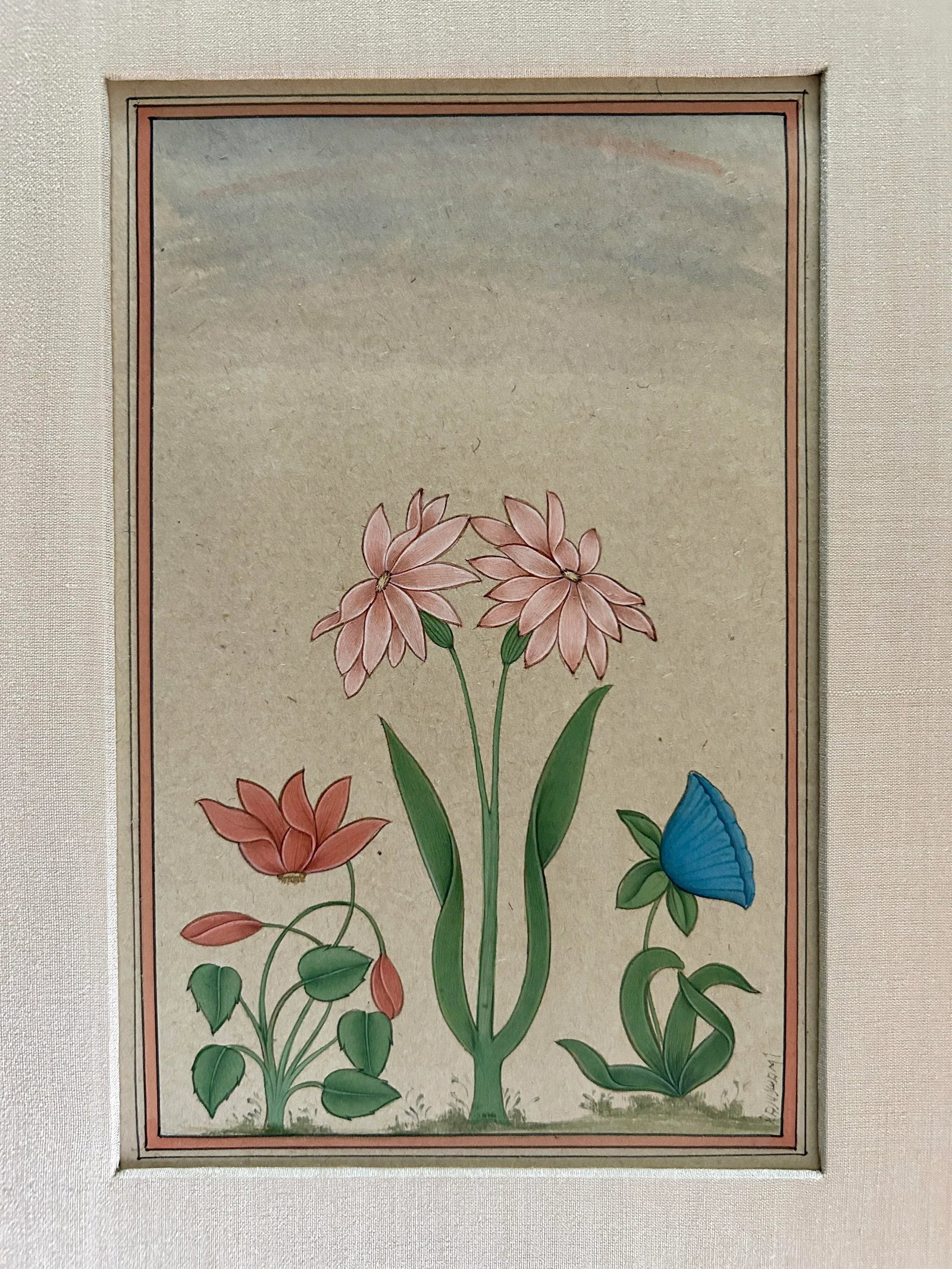 Mid 20th Century Vintage Indian Hand Painted Mughal Flower Painting - 2