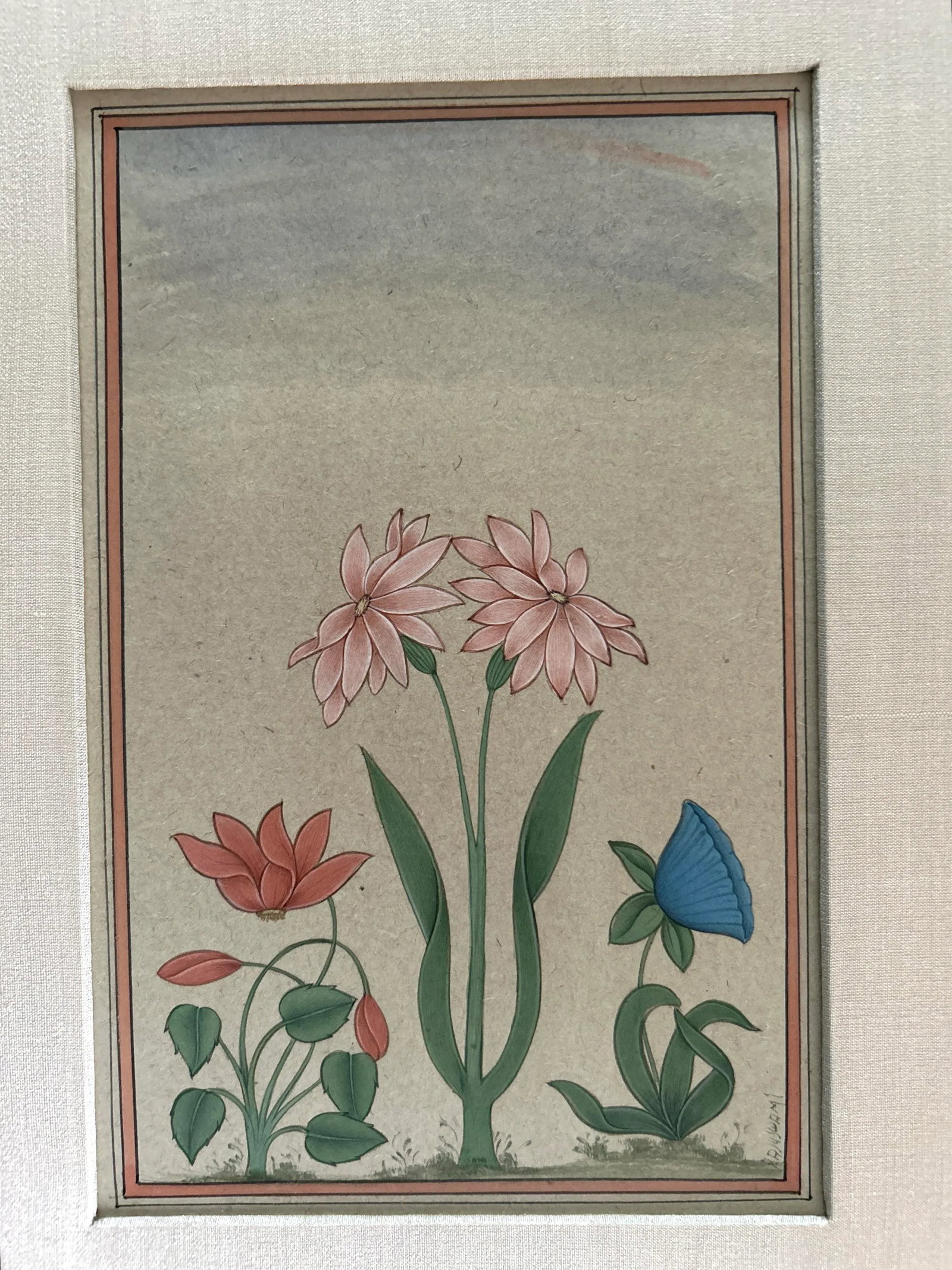 Mid 20th Century Vintage Indian Hand Painted Mughal Flower Painting - 4