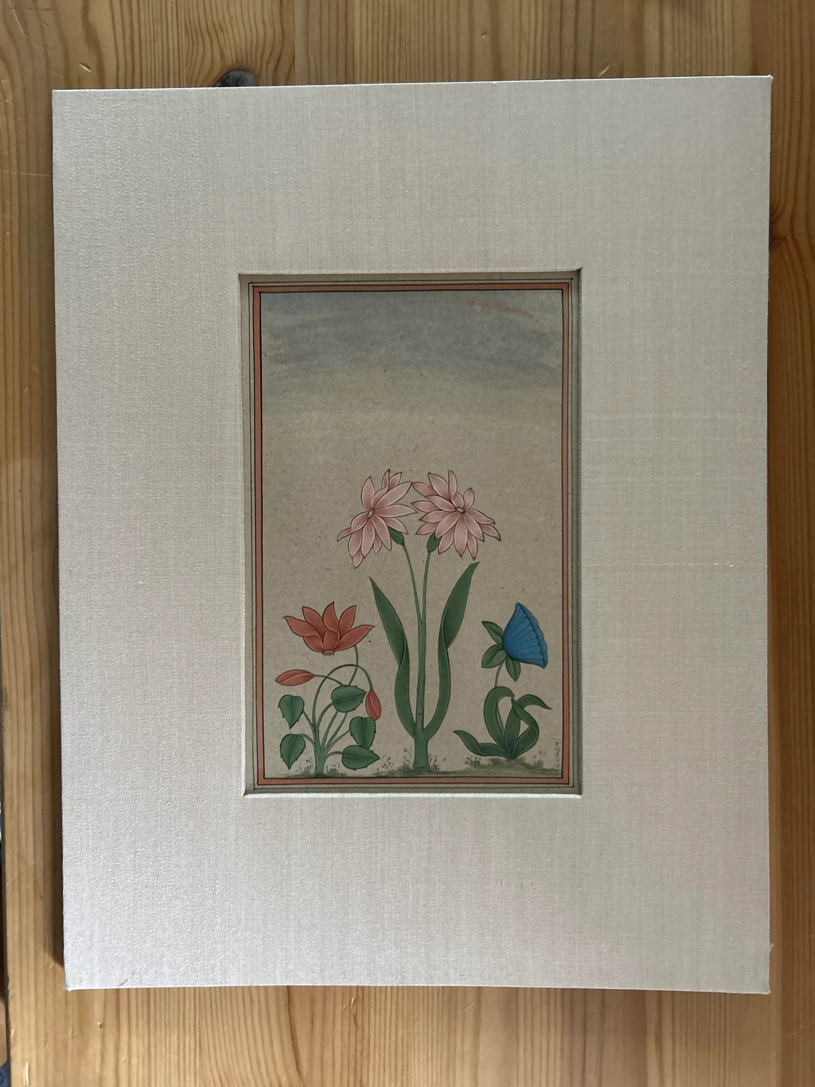 Mid 20th Century Vintage Indian Hand Painted Mughal Flower Painting - 6